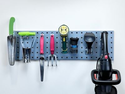 Image showing  31.5 in. x 9 in. 18 Gauge Steel Square Hole Gardening Pegboard with 8 pc. LocHook Assortment, Silver, LBS31G-SLV