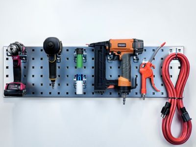 Image showing  31.5 in. x 9 in. 18 Gauge Steel Square Hole Gardening Pegboard with 8 pc. LocHook Assortment, Silver, LBS31G-SLV