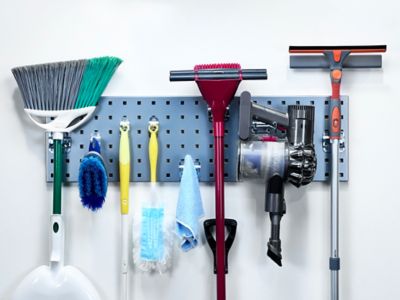 Image showing  31.5 in. x 9 in. 18 Gauge Steel Square Hole Gardening Pegboard with 8 pc. LocHook Assortment, Silver, LBS31G-SLV