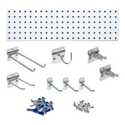 Triton Products 31.5 in. x 9 in. 18 Gauge Steel Square Hole Gardening Pegboard with 8 pc. LocHook Assortment, White, LBS31G-WHT