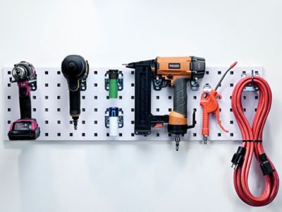 Image showing  31.5 in. x 9 in. 18 Gauge Steel Square Hole Gardening Pegboard with 8 pc. LocHook Assortment, White, LBS31G-WHT