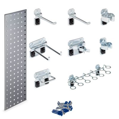 Triton Products 31.5 in. x 9 in. 18 Gauge Steel Square Hole Tool Pegboard with 8 pc. LocHook Assortment, Silver