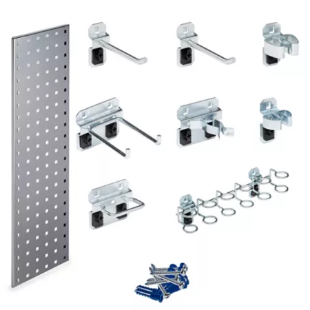 Triton Products 31.5 in x 9 in 18 Gauge Steel Square Hole Tool Pegboard with 8 Pieces LocHook Assortment Silver LBS31T-SLV Pegboards