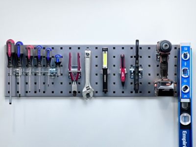 Image showing  31.5 in. x 9 in. 18 Gauge Steel Square Hole Tool Pegboard with 8 pc. LocHook Assortment, Silver