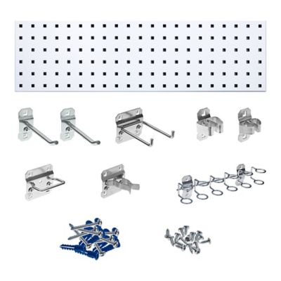 Triton Products 31.5 in. x 9 in. 18 Gauge Steel Square Hole Tool Pegboard with 8 pc. LocHook Assortment, White, LBS31T-WHT