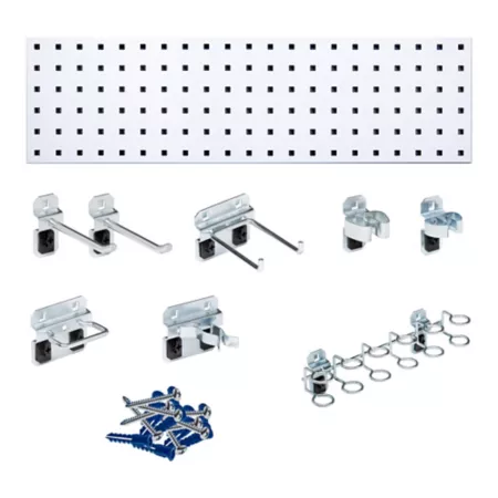 Triton Products 31.5 in x 9 in 18 Gauge Steel Square Hole Tool Pegboard with 8 Pieces LocHook Assortment White LBS31T-WHT Pegboards