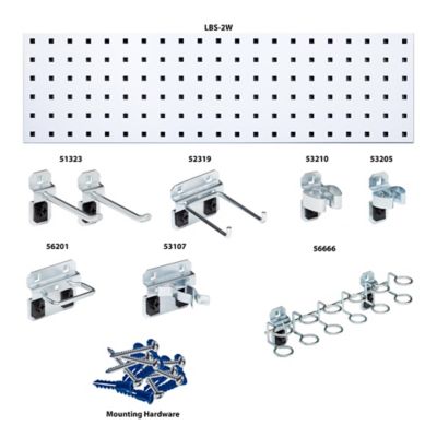 Image showing  31.5 in. x 9 in. 18 Gauge Steel Square Hole Tool Pegboard with 8 pc. LocHook Assortment, White, LBS31T-WHT