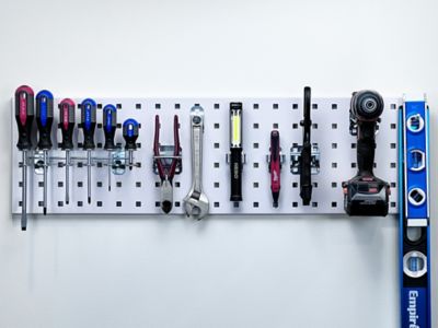 Image showing  31.5 in. x 9 in. 18 Gauge Steel Square Hole Tool Pegboard with 8 pc. LocHook Assortment, White, LBS31T-WHT