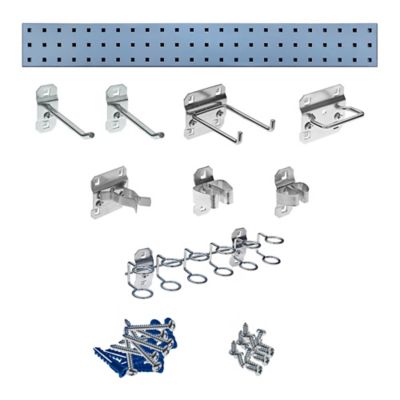 Triton Products 36 in. x 4.5 in. 18 Gauge Steel Square Hole Tool Pegboard with 8 pc. LocHook Assortment, Silver, LBS36T-SLV