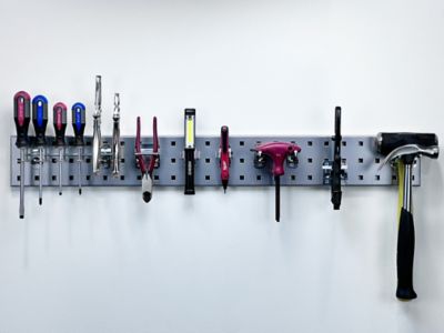 Image showing  36 in. x 4.5 in. 18 Gauge Steel Square Hole Tool Pegboard with 8 pc. LocHook Assortment, Silver, LBS36T-SLV