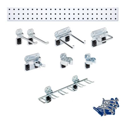 Image showing  36 in. x 4.5 in. 18 Gauge Steel Square Hole Tool Pegboard with 8 pc. LocHook Assortment, White, LBS36T-WHT