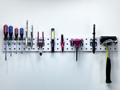 Image showing  36 in. x 4.5 in. 18 Gauge Steel Square Hole Tool Pegboard with 8 pc. LocHook Assortment, White, LBS36T-WHT