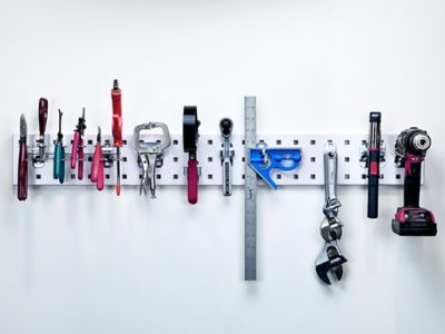 Image showing  36 in. x 4.5 in. 18 Gauge Steel Square Hole Tool Pegboard with 8 pc. LocHook Assortment, White, LBS36T-WHT