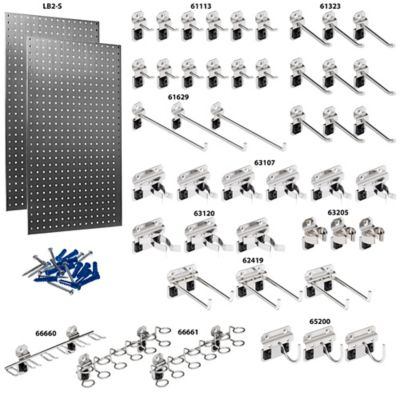 Image showing  24 W x 42 H x 9/16 D in. 304 Stainless Steel Square Hole Pegboards with 45 pc. Stainless Lochook Assortment