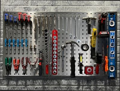 Image showing  24 W x 42 H x 9/16 D in. 304 Stainless Steel Square Hole Pegboards with 45 pc. Stainless Lochook Assortment