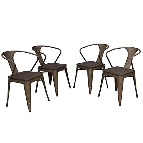 AmeriHome Loft Metal Dining Chairs with Wood Seats, Rustic Gunmetal, 4-Pack