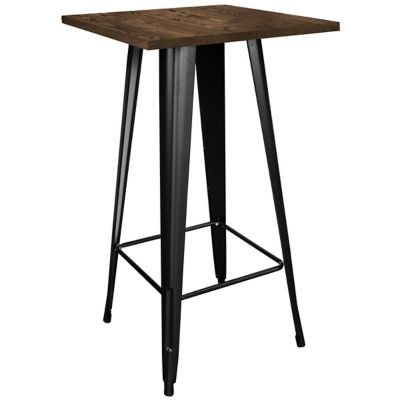 AmeriHome Rectangular Loft Metal Pub Table with Wood Top, Black