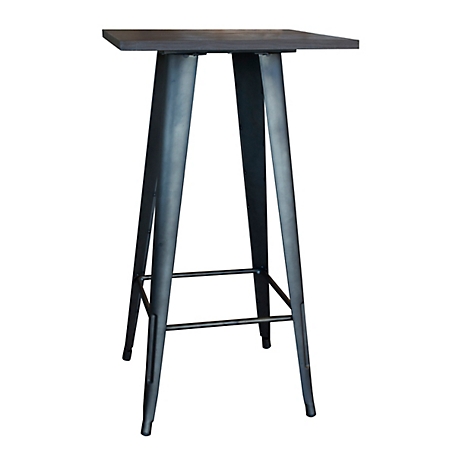 AmeriHome Rectangular Metal Pub Table with Wood Top, Gunmetal