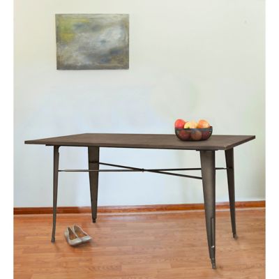 Image showing  Rectangular Loft Rustic Gunmetal Metal Dining Table with Wood Top
