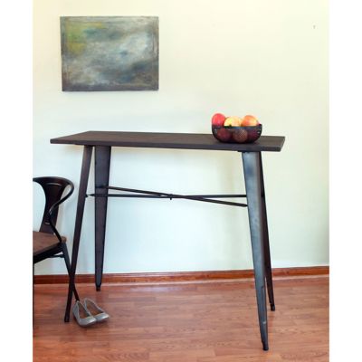 Image showing  Rectangular Loft Counter-Height Metal Dining Table with Wood Top, Rustic Gunmetal