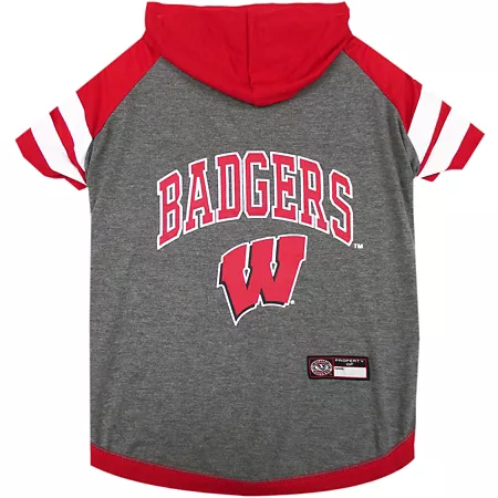 Pets First NCAA Wisconsin Badgers Pet Hooded T-Shirt Dog Shirts