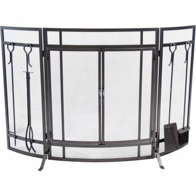 Pleasant Hearth Curved Metal Fireplace Screen Insert with Tools