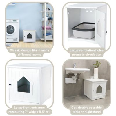 Image showing  Litter Box Enclosure, Hidden Kitty Litter Box Cabinet, Furniture Style, White