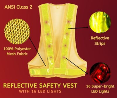 MAXSA Innovations Unisex Reflective Safety Vest with 16 LED Lights, Yellow
