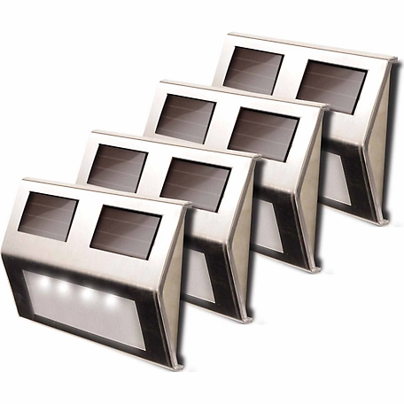 MAXSA Innovations Metal Solar Deck Lights, Stainless Steel, 4-Pack