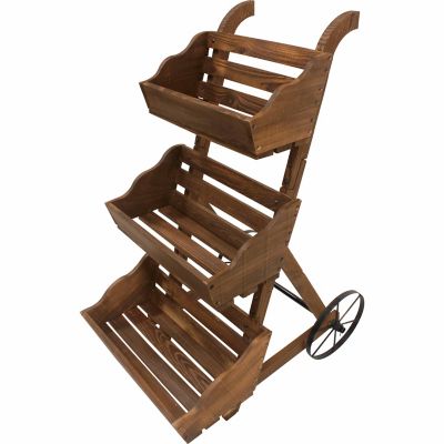 Image showing  10 lb. Wood Charred 3-Tier Garden Cart Planter