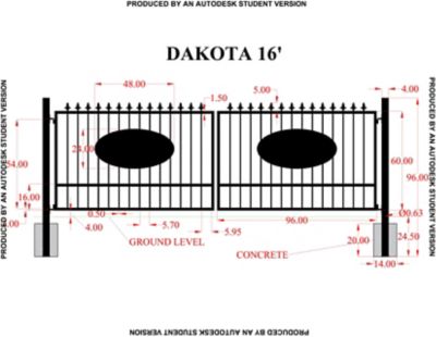 Image showing  16 ft. x 5 ft. Dakota Gate with Oval Inserts and Finials