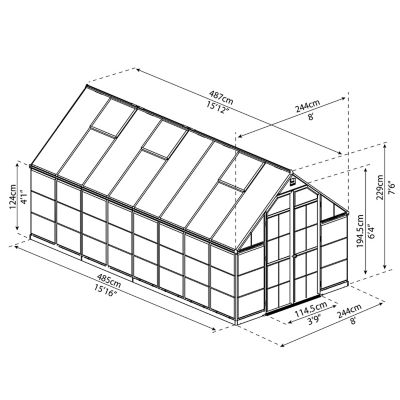 Image showing  8 ft. L x 16 ft. W Green I Balance Greenhouse