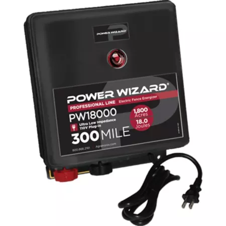 Power Wizard Plug-In Electric Fence Energizer 18 Joules 300 Miles Electric Fence Chargers