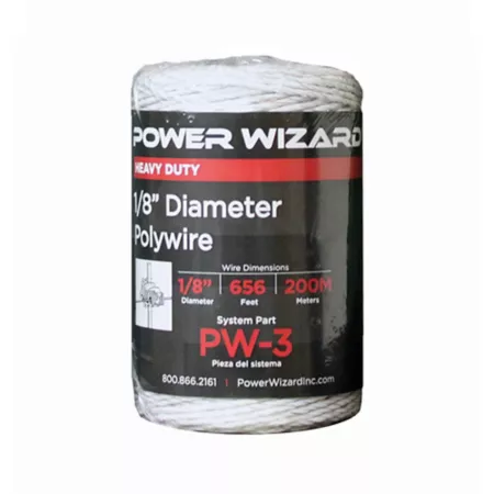 Power Wizard 656 ft Polywire Electric Fence Wire 1/8 in Diameter Electric Fence Wire & Tape