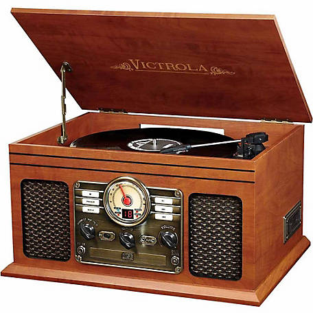 Victrola Wooden 6-in-1 Nostalgic Record Player with Bluetooth and 3-Speed Turntable, Mahogany