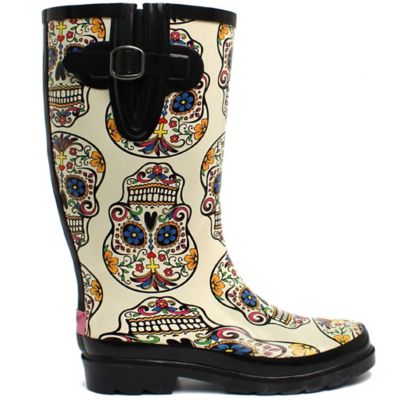 skull rain boots women's
