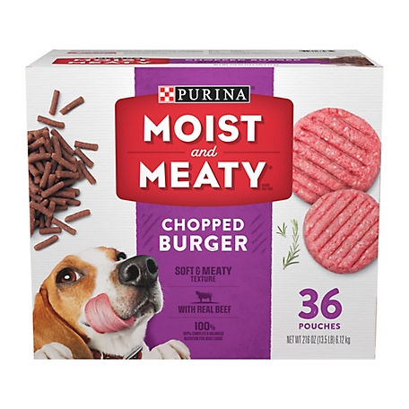 Purina Moist & Meaty Adult Chopped Beef Chunks Wet Dog Food, 6 oz. Pouch, Pack of 36