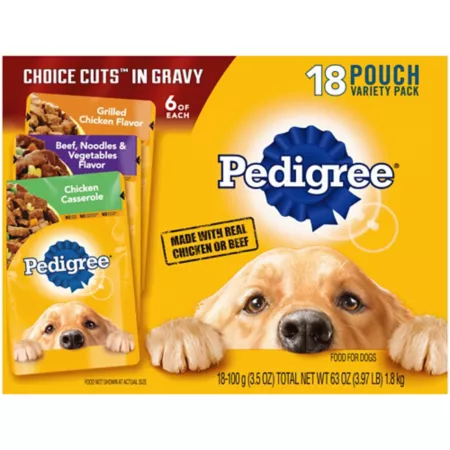 Pedigree Adult Soft Choice Cuts in Sauce Wet Dog Food Variety Pack 3.5 oz Pack of 18 Pouches Wet Dog Food