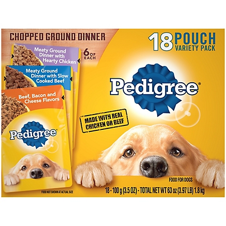 Pedigree Adult Minced Beef, Bacon and Chicken Wet Dog Food Variety Pack, 3.5 oz. Can, Pack of 18