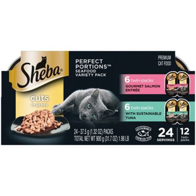 Sheba Perfect Portions All Life Stages Grain-Free Salmon and Tuna in Gravy Wet Cat Food, 1.32 oz. Can, Pack of 12