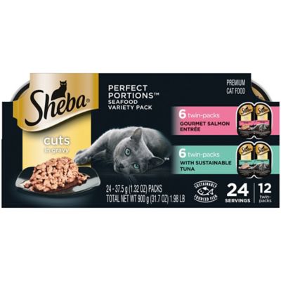 Sheba SHEBA Wet Cat Food Cuts in Gravy Variety Pk, Sustainable Tuna and Gourmet Salmon 12 2.6oz PERFECT PORTIONS TwinPack Tray