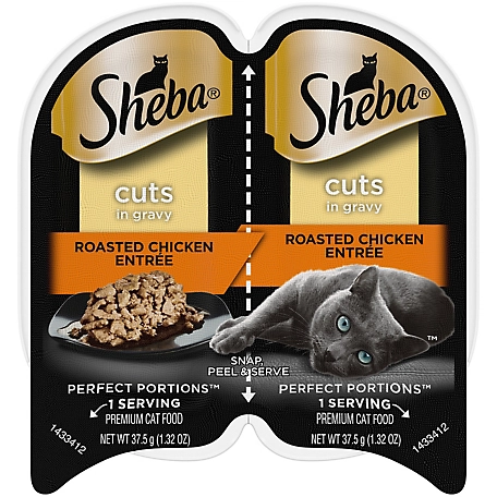 Sheba Wet Cat Food Cuts in Gravy Roasted Chicken Entree, 2.6 oz. PERFECT PORTIONS Twin-Pack Tray