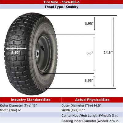 Image showing 15x6-6 Pneumatic Wheels with Turf Tread, 3/4 in. Bore Size