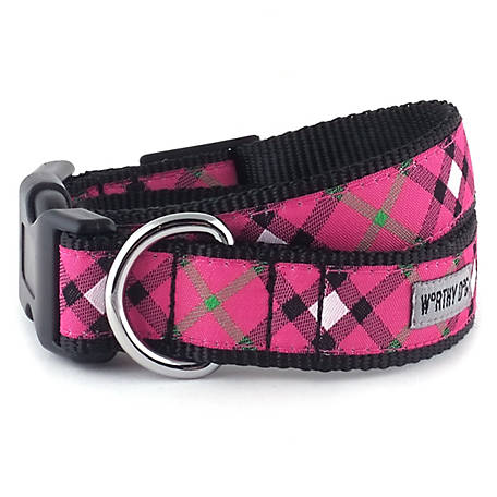 Woven Tan Plaid Adjustable 1 in Wide Dog Collar