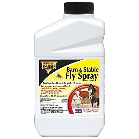 Bonide REVENGE Barn & Stable Fly Spray, 32 oz Concentrate Long Lasting Insecticide for Flea and Tick Control