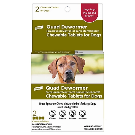 Elanco Quad Dewormer (praziquantel/pyrantel pamoate/febantel) Chewable Tablets for Large Dogs, 136 mg