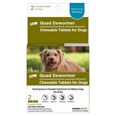 Elanco Quad Dewormer (praziquantel/pyrantel pamoate/febantel) Chewable Tablets for Medium Dogs, 68 mg