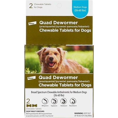 Elanco Quad Dewormer (praziquantel/pyrantel pamoate/febantel) Chewable Tablets for Medium Dogs, 68 mg