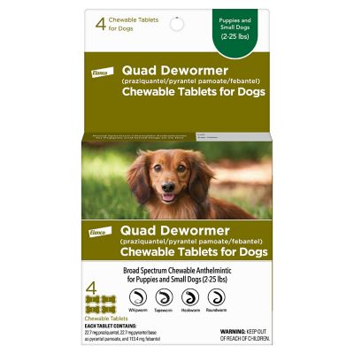 Elanco Quad Dewormer Chewable Tablets for Small Dogs 2-25 lbs, 22.7 mg