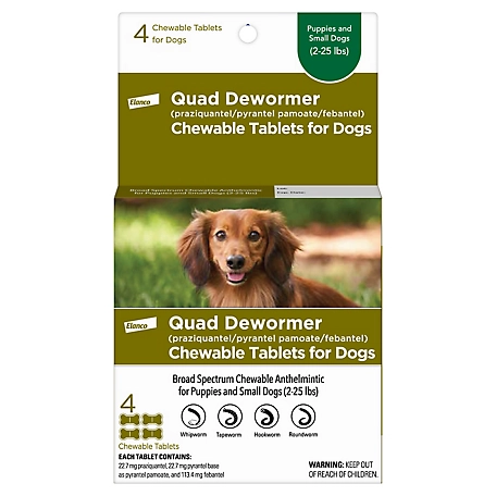 Elanco Quad Dewormer Chewable Tablets for Small Dogs 2-25 lb., 22.7 mg